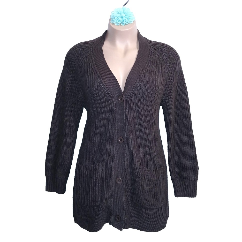 Woman Within Cotton Blend Ribbed Knit Sweater 18 20 Brown Chunky Preppy Academia